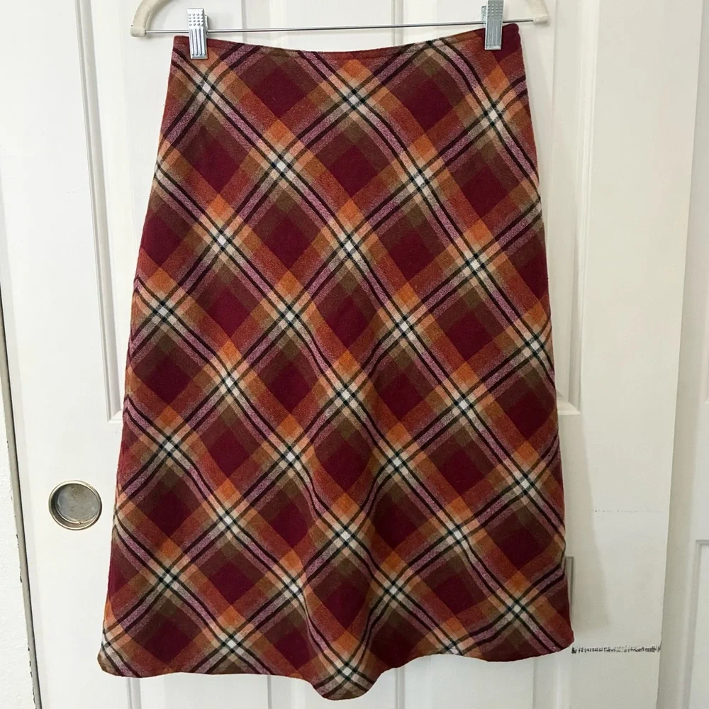G.H Bass & Co Plaid A-Line Wool Blend Skirt Holiday Party Christmas Fall